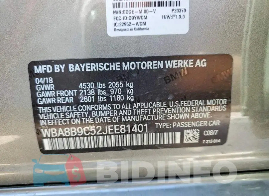 WBA8B9C52JEE81401 Photo# 12