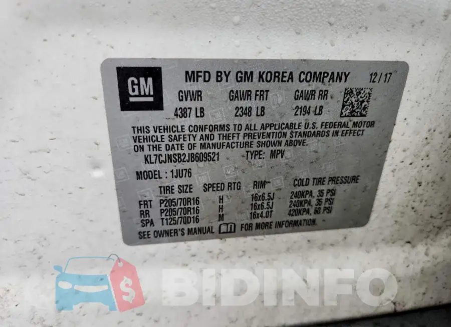 KL7CJNSB2JB609521 Photo# 13