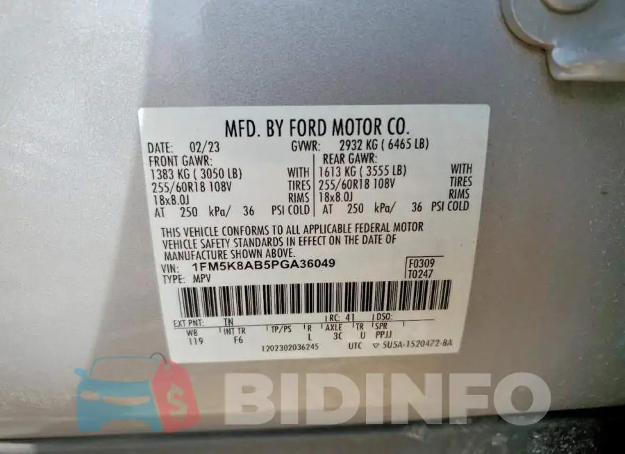 1FM5K8AB5PGA36049 Photo# 12