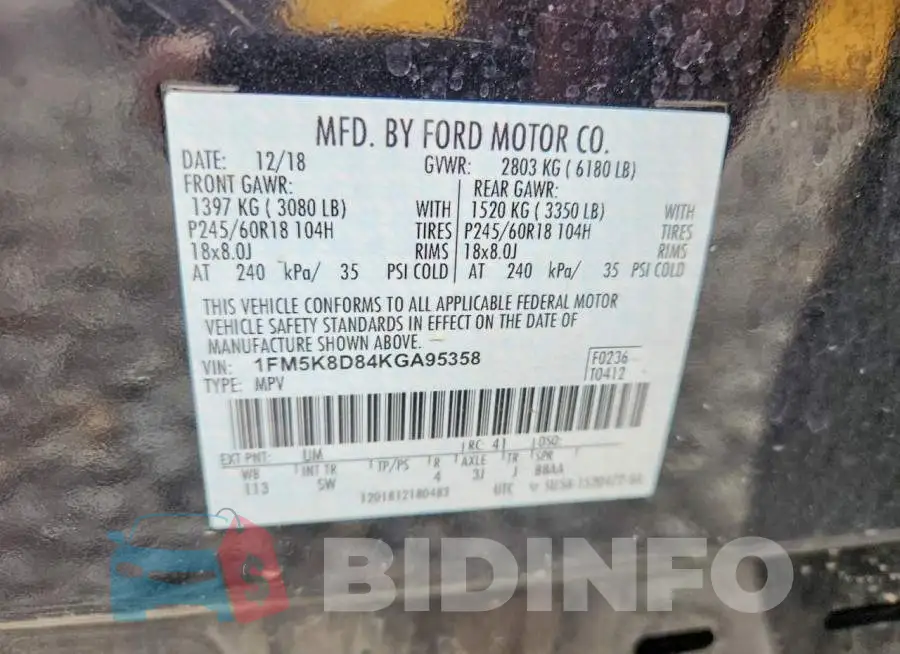 1FM5K8D84KGA95358 Photo# 14