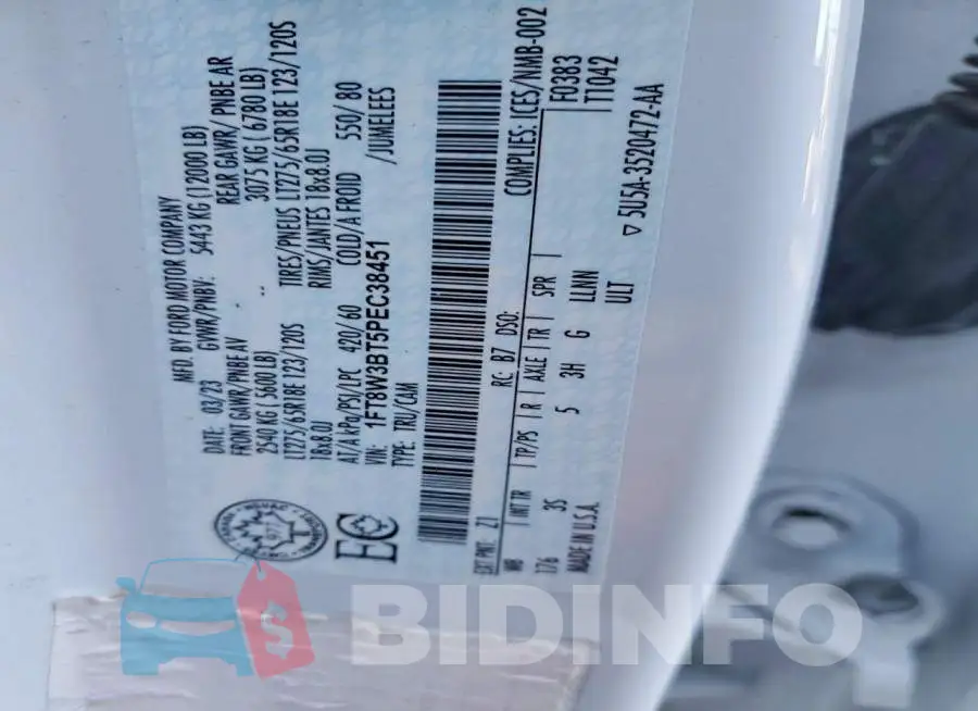 1FT8W3BT5PEC38451 Photo# 13