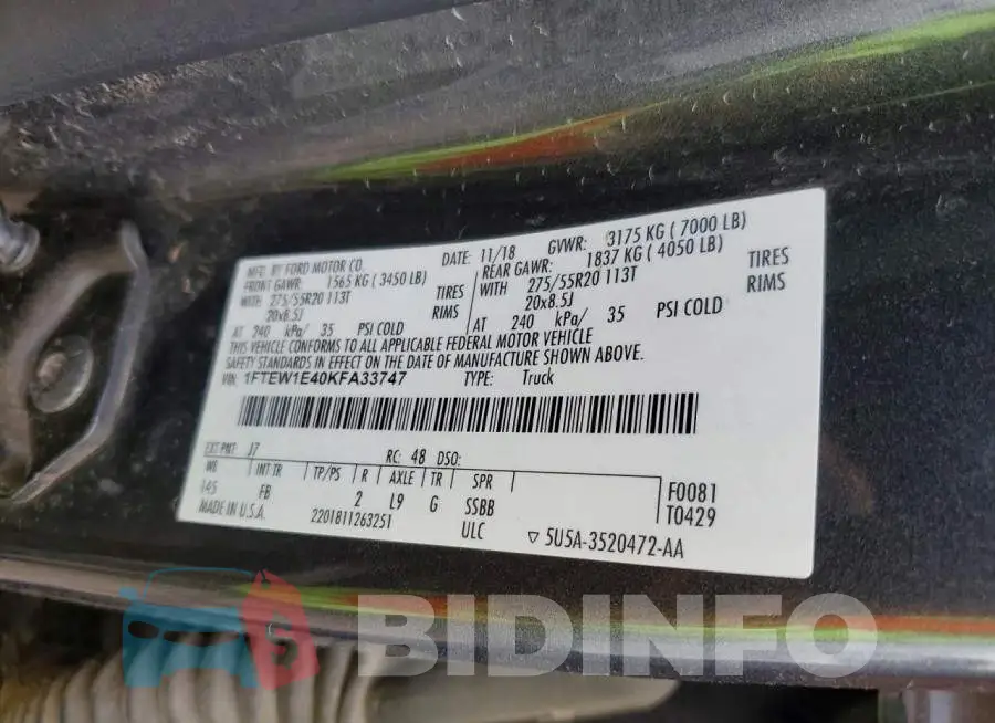 1FTEW1E40KFA33747 Photo# 12