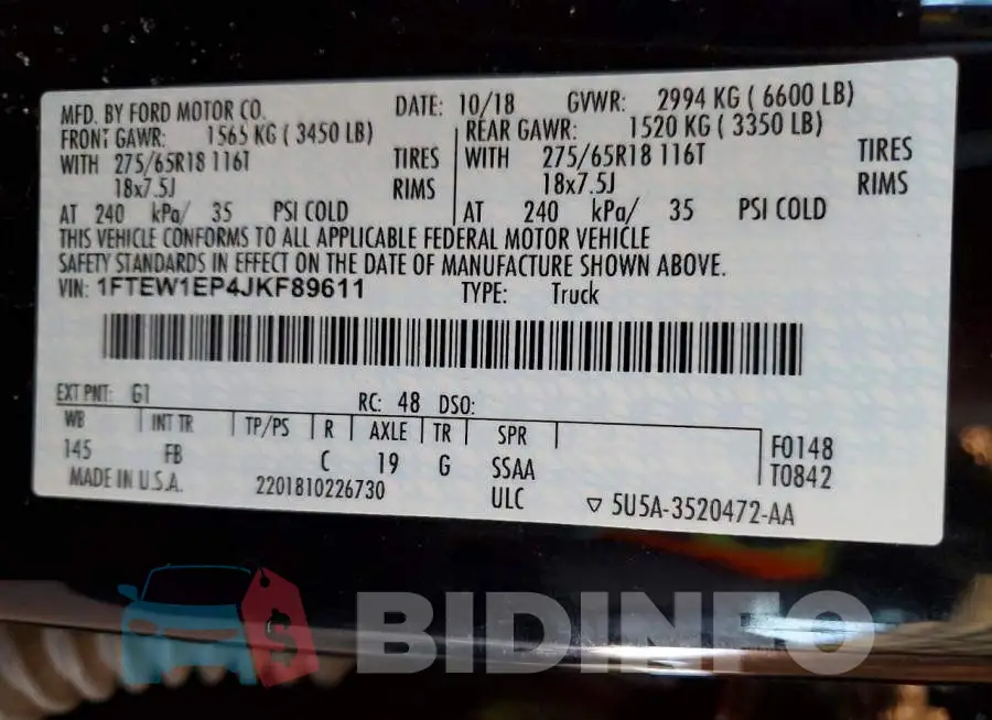 1FTEW1EP4JKF89611 Photo# 12