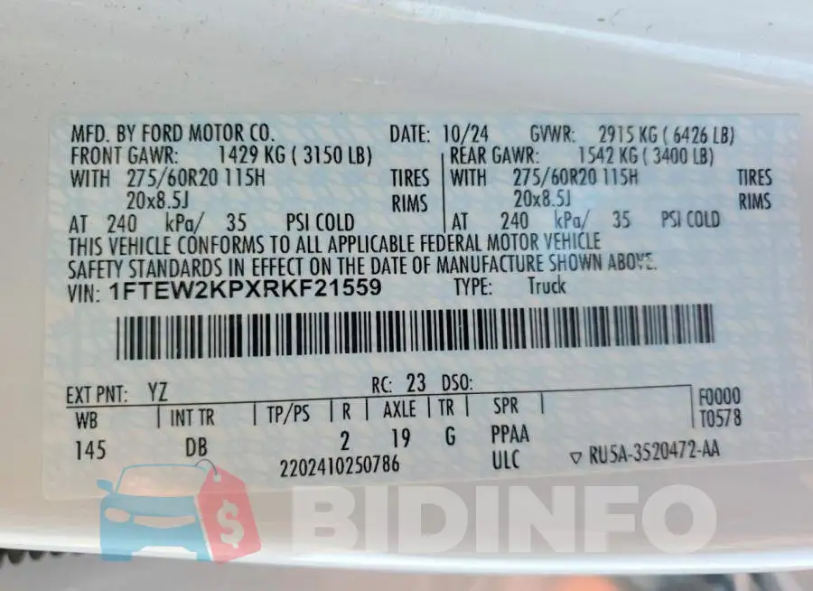 1FTEW2KPXRKF21559 Photo# 12