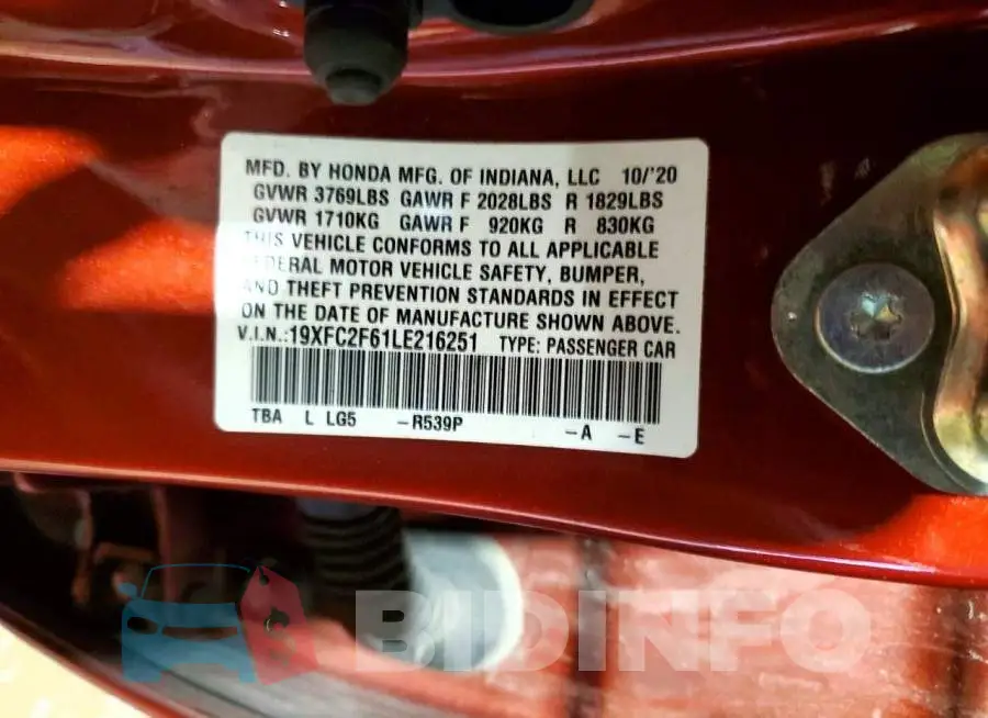 19XFC2F61LE216251 Photo# 12