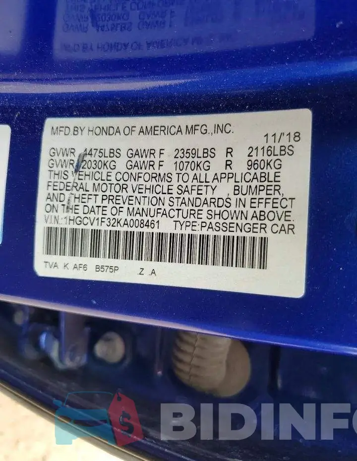 1HGCV1F32KA008461 Photo# 13
