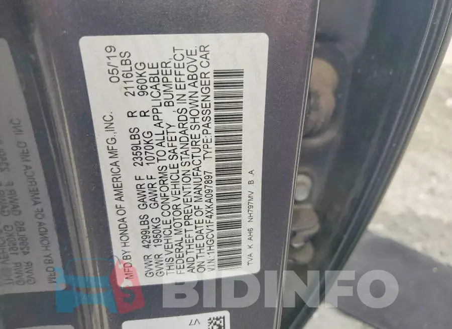 1HGCV1F4XKA097897 Photo# 13