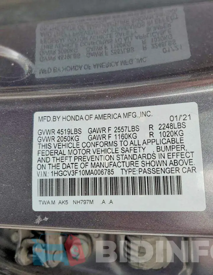 1HGCV3F10MA006785 Photo# 12