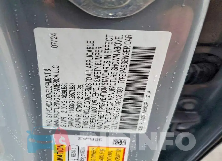 1HGCY2F7XRA081393 Photo# 12