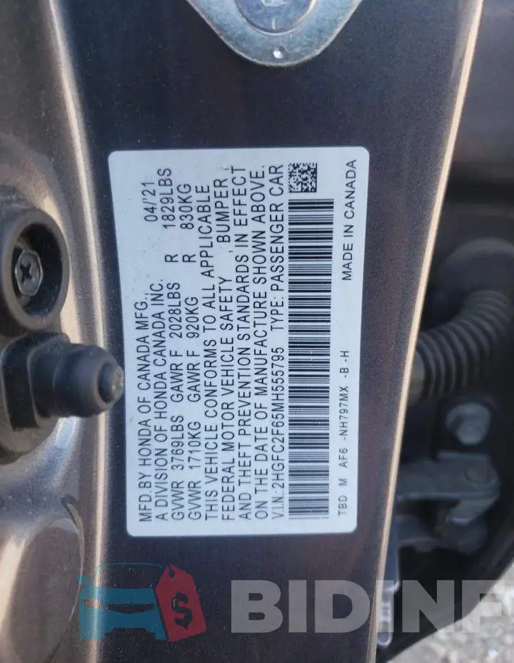 2HGFC2F65MH555795 Photo# 13