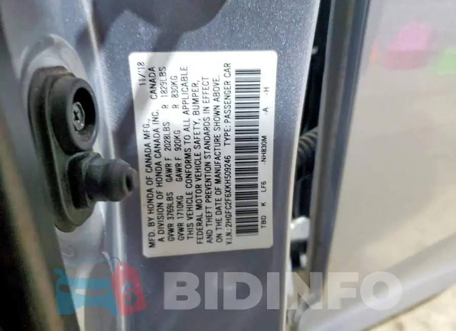 2HGFC2F6XKH509246 Photo# 12