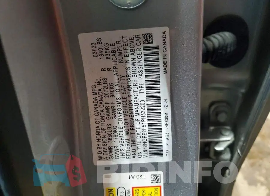2HGFE2F51PH532200 Photo# 12
