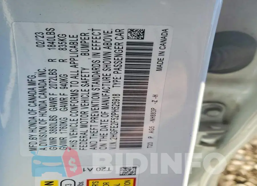 2HGFE2F52PH525918 Photo# 12