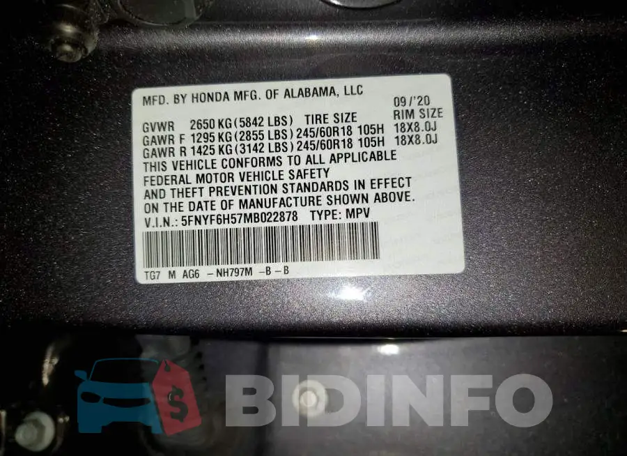 5FNYF6H57MB022878 Photo# 14