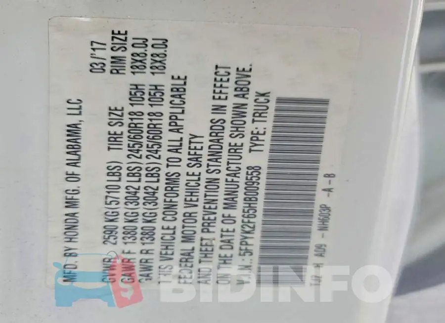 5FPYK2F65HB009558 Photo# 12
