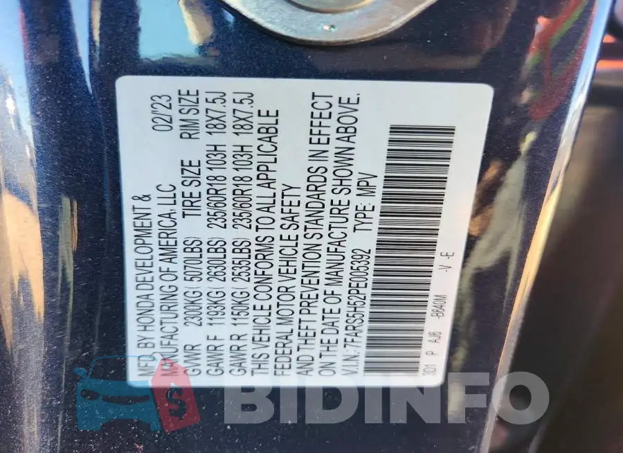 7FARS5H52PE005392 Photo# 14
