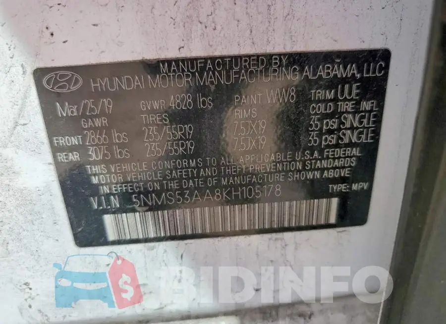 5NMS53AA8KH105178 Photo# 13