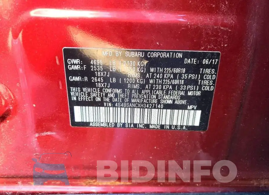 4S4BSANCXH3427140 Photo# 13