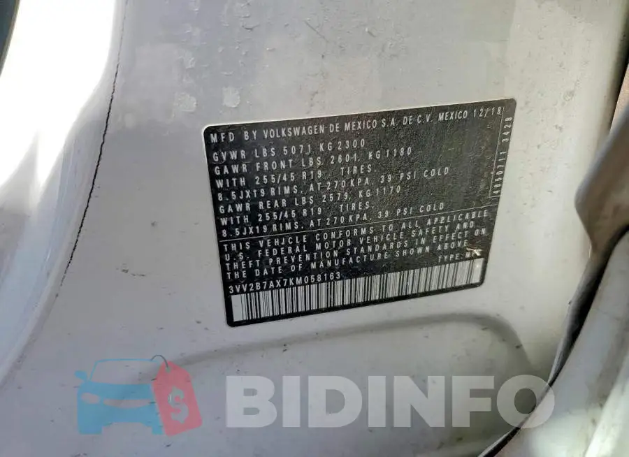 3VV2B7AX7KM058163 Photo# 13