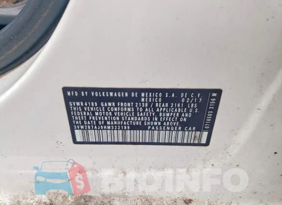 3VW2B7AJ9HM322189 Photo# 12