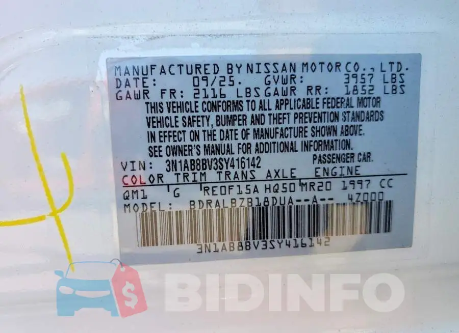 3N1AB8BV3SY416142 Photo# 12