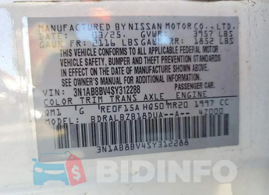 3N1AB8BV4SY312288 Photo# 12