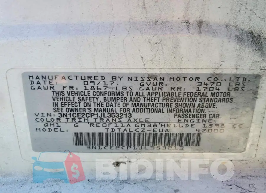 3N1CE2CP1JL353213 Photo# 13