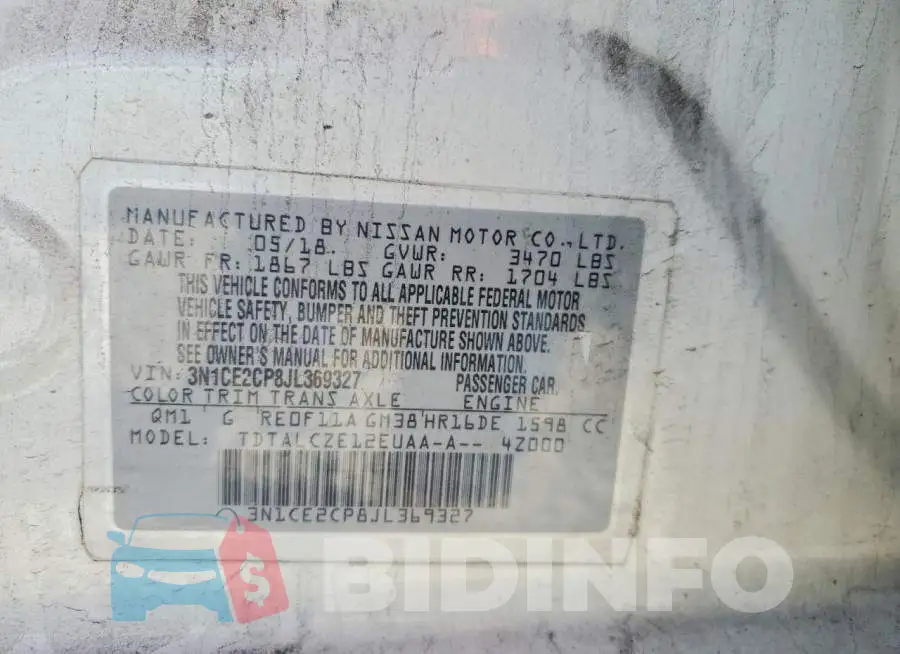 3N1CE2CP8JL369327 Photo# 12