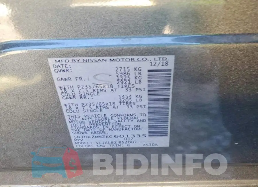 5N1DR2MN2KC601335 Photo# 13