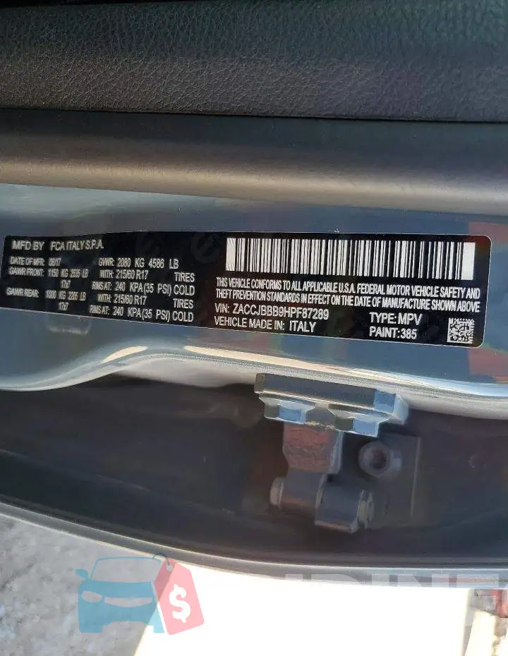 ZACCJBBB9HPF87289 Photo# 12