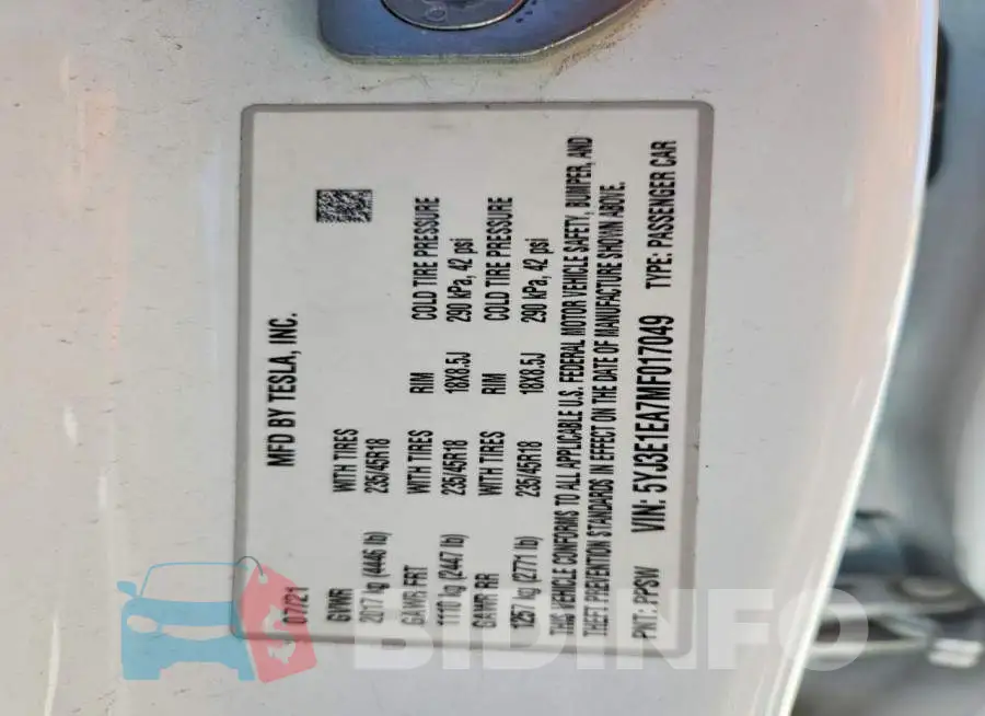 5YJ3E1EA7MF017049 Photo# 12