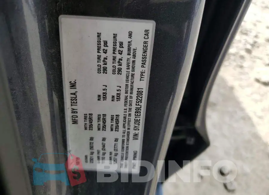 5YJ3E1EB9LF522081 Photo# 12