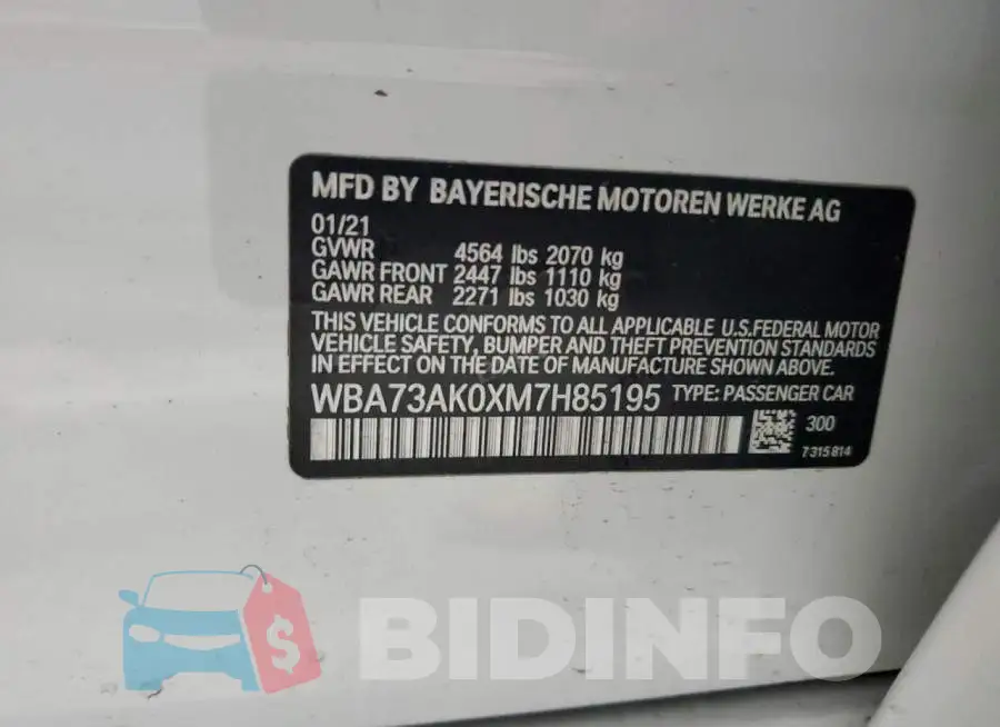 WBA73AK0XM7H85195 Photo# 13