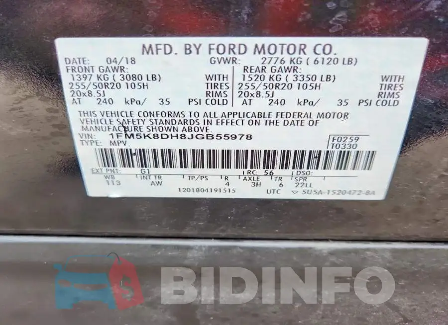 1FM5K8DH8JGB55978 Photo# 13