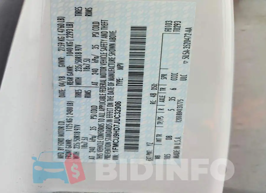 1FMCU9HD7JUC32906 Photo# 13