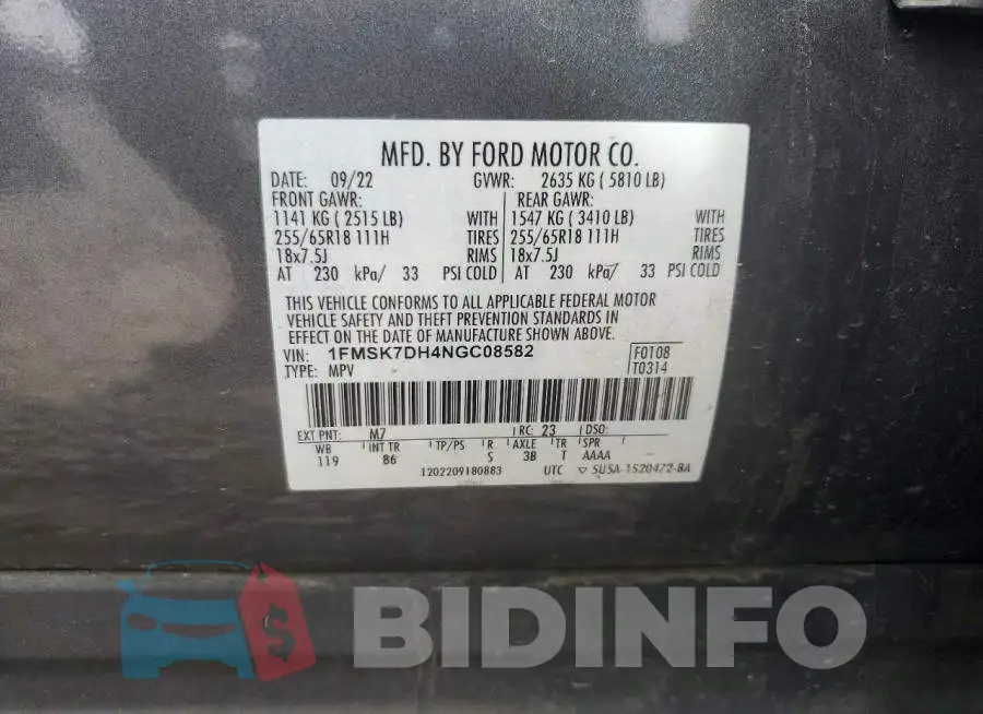 1FMSK7DH4NGC08582 Photo# 13