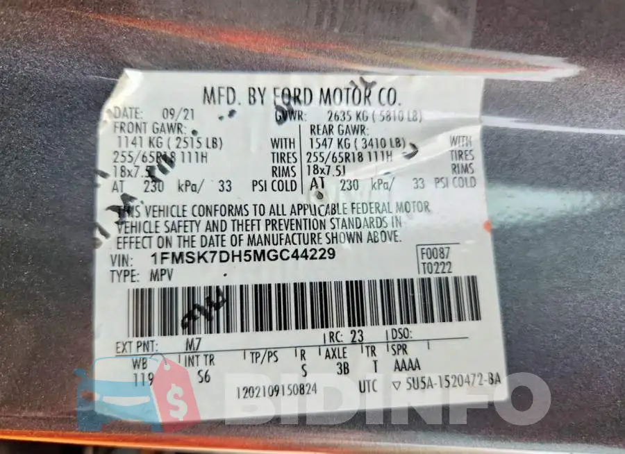 1FMSK7DH5MGC44229 Photo# 13
