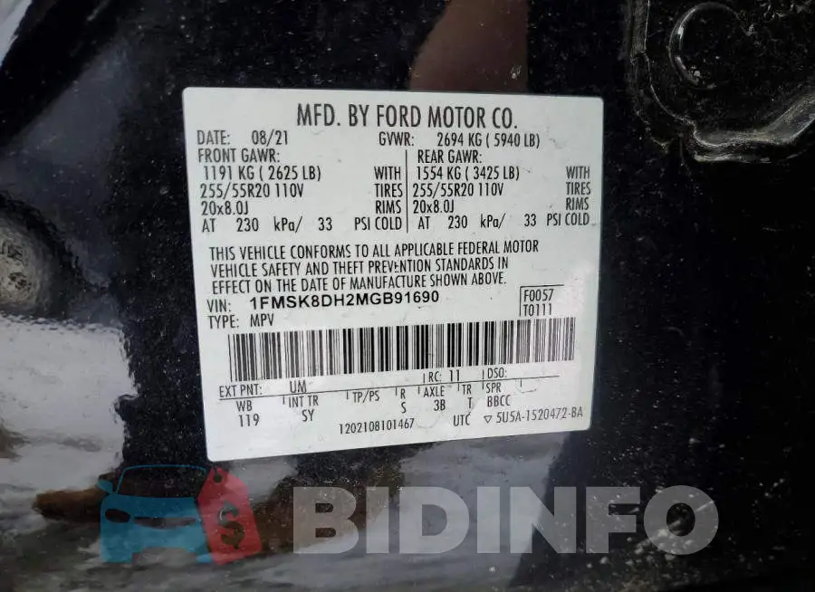 1FMSK8DH2MGB91690 Photo# 13
