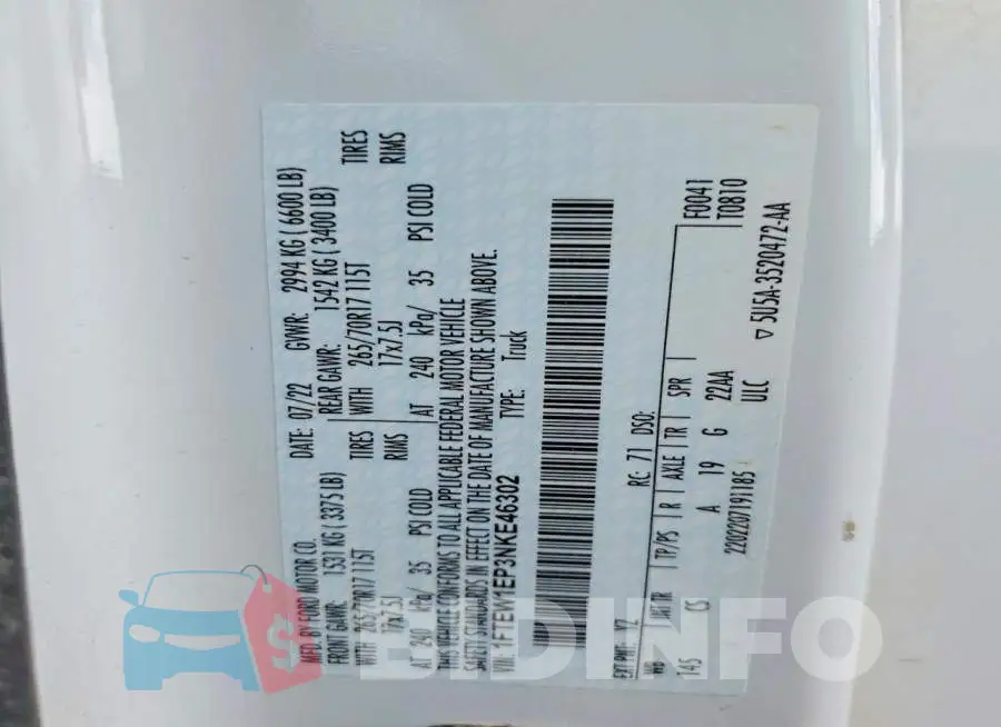 1FTEW1EP3NKE46302 Photo# 12