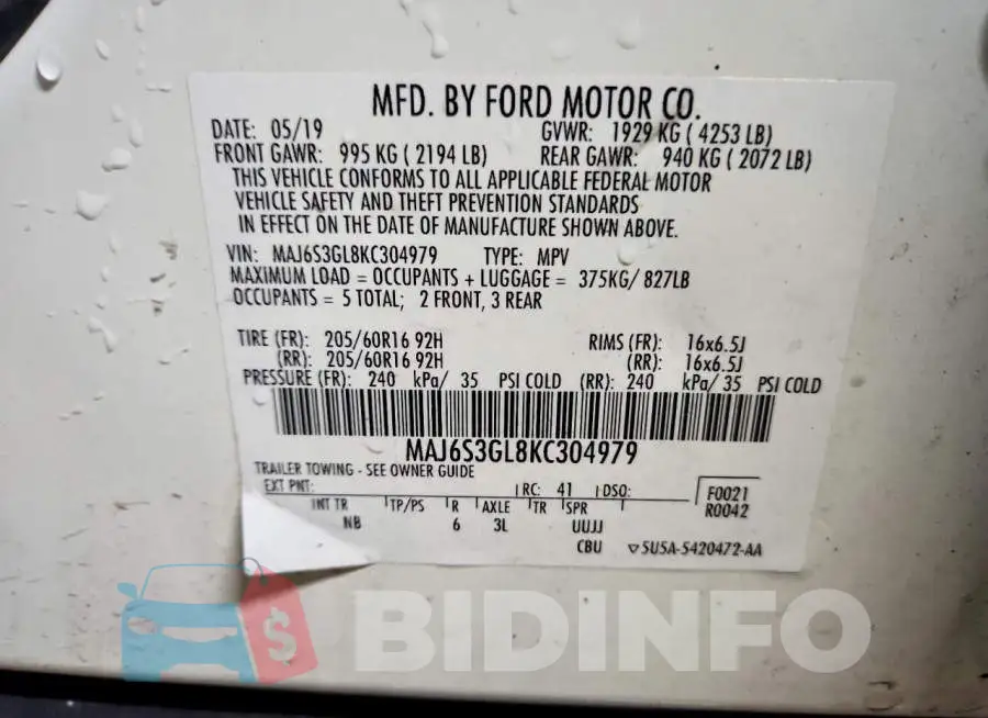 MAJ6S3GL8KC304979 Photo# 13