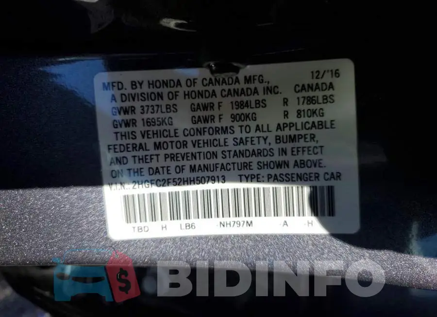 2HGFC2F52HH507913 Photo# 12