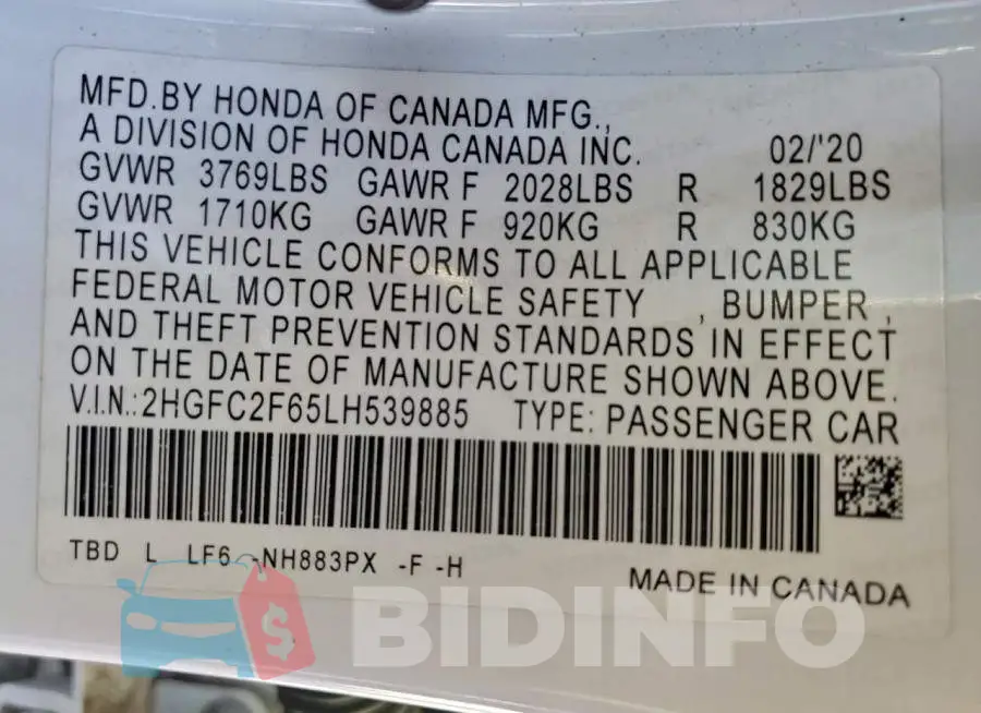 2HGFC2F65LH539885 Photo# 12
