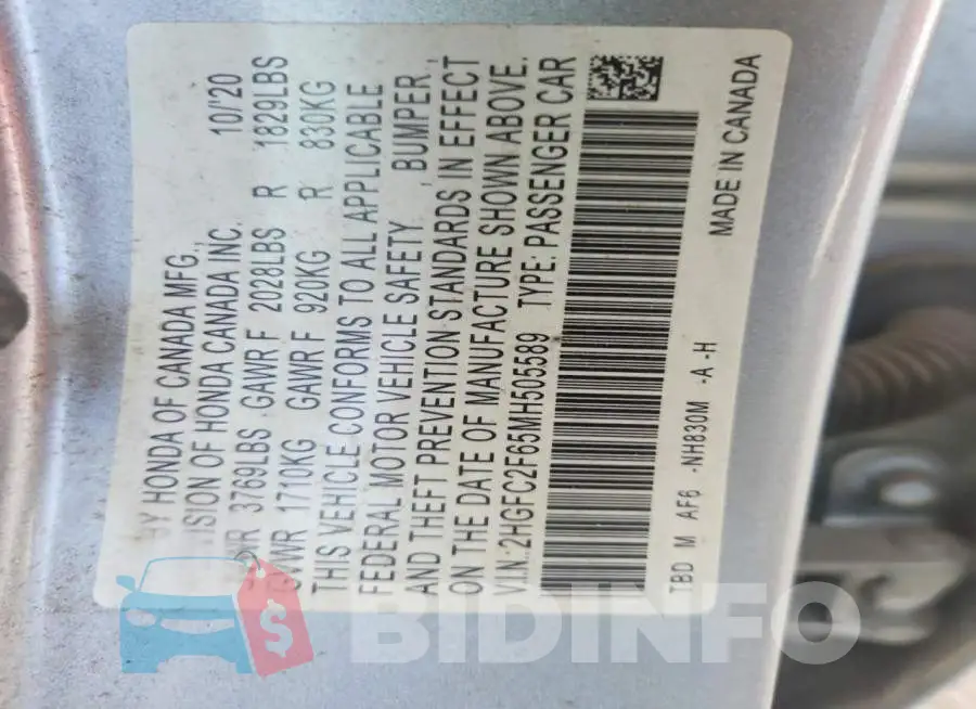 2HGFC2F65MH505589 Photo# 12