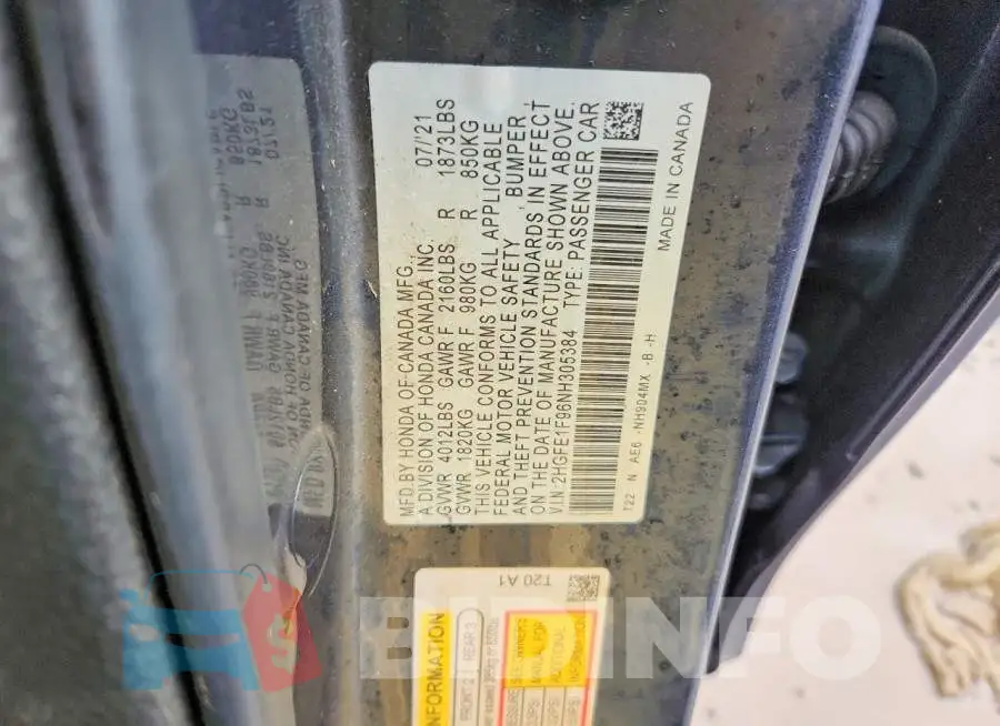2HGFE1F96NH305384 Photo# 12