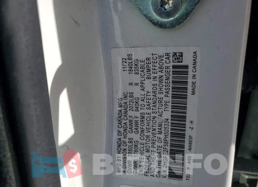 2HGFE2F58PH505334 Photo# 12