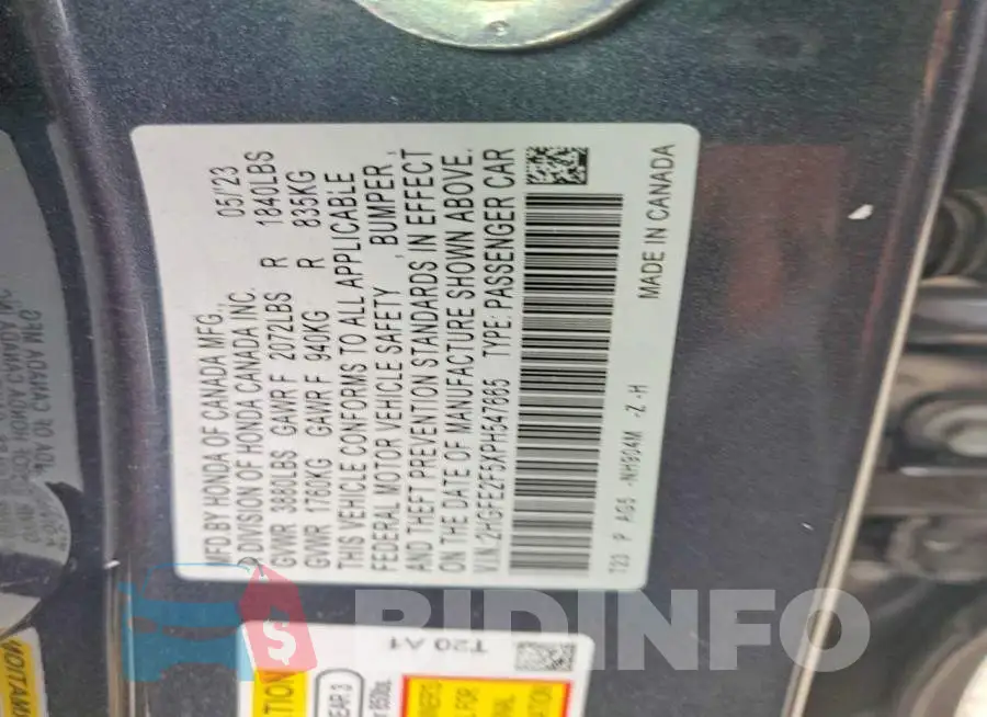 2HGFE2F5XPH547665 Photo# 12
