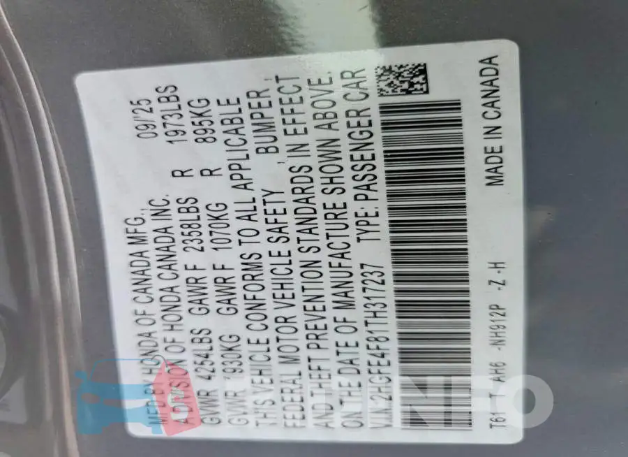 2HGFE4F81TH317237 Photo# 13