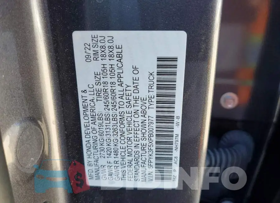 5FPYK3F5XPB007977 Photo# 12