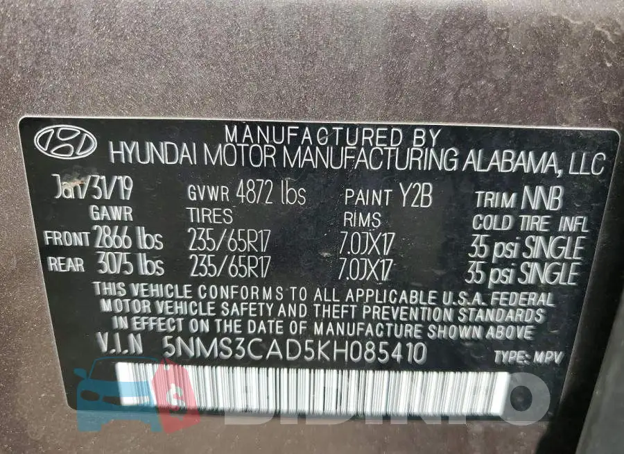 5NMS3CAD5KH085410 Photo# 14