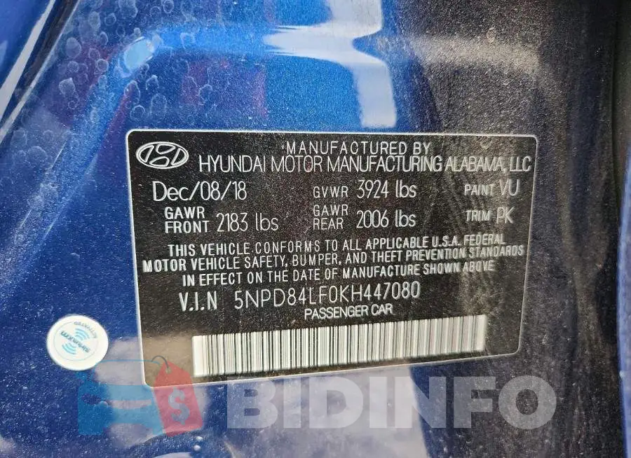 5NPD84LF0KH447080 Photo# 12